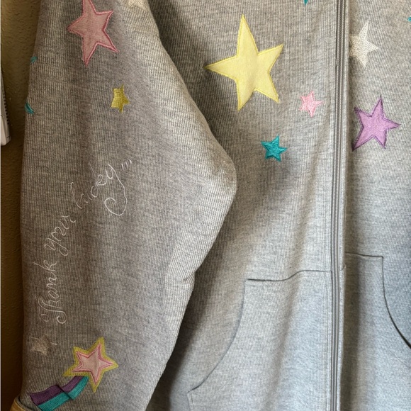 Gray Star-Patterned Zip-Up Hoodie Long robe Quacker Factory 1X - Picture 5 of 8